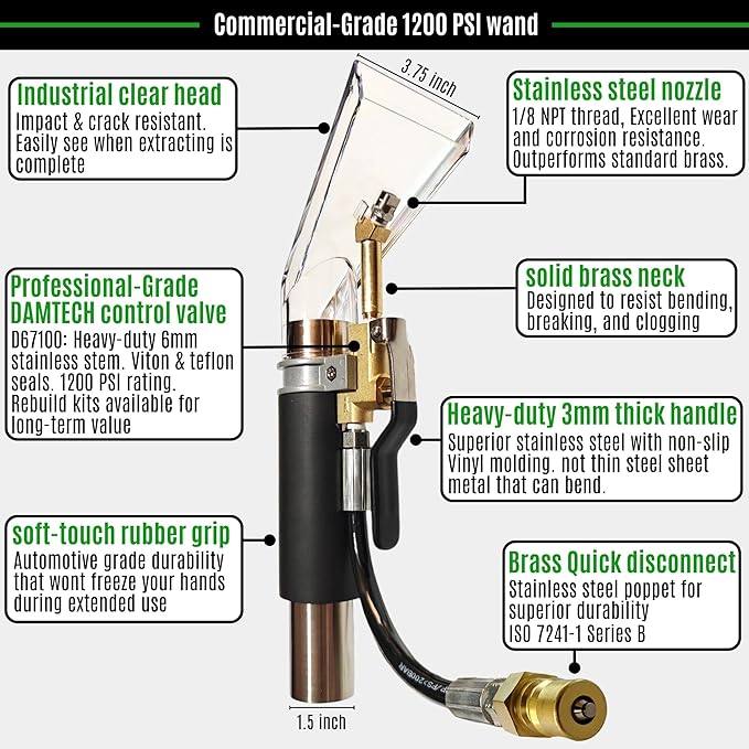 Hi Detail Shop Vac Extractor Kit with Wand and Hose, Adapter Converts Vacuum to carpet & upholstery Extractor for auto detailing & home