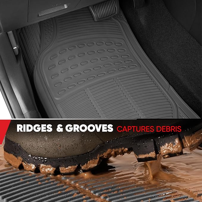 BDKProLiner Gray All Weather Rubber Auto Floor Mats & Cargo Liner - Heavy Duty 4pc Set - CB783