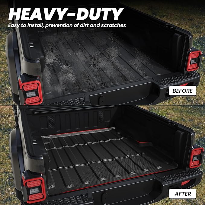 LASFIT 5FT Bed Liner for Jeep Gladiator JT 2025 2024 2023 2022 2021 2020 (60 inches), All Weather TPE Custom Fit Truck Bed Mat Truck Cargo Bed Liner, Black