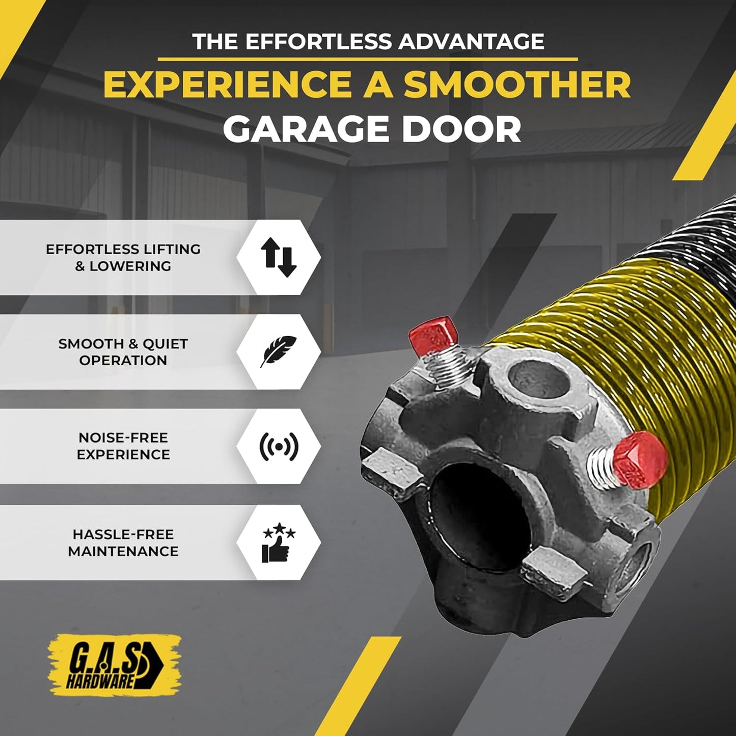 Garage Door Torsion Spring 250x2x36 for Right Side of Garage Door with Winding Bars, 1" Steel Bearing, and Gloves Heavy Duty Precision E-Coating 5-Year Warranty Minimum 30,000 Cycles (Black Cone)