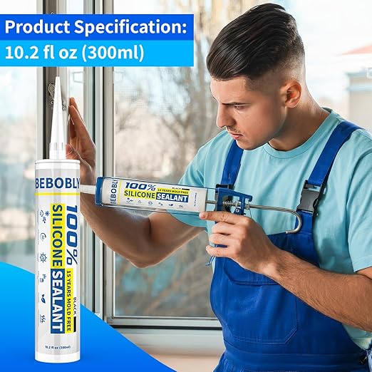 Black Silicone Caulk & Sealant, 100% Waterproof Silicone Caulking, Silicone Sealant Caulking for Kitchen, Bathroom, RV, Interior & Exterior Use, Shrink & Crack Proof, 10.2 FL. OZ/300ML, 1 Pack