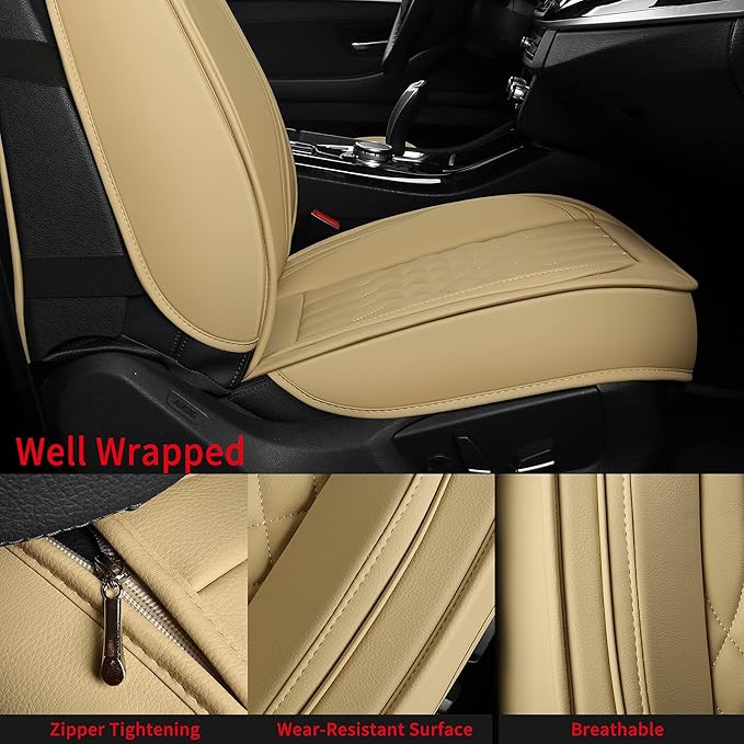 Car Seat Covers 5 Seats Full Set, Waterproof Napa Leather Automotive Seat Protector for Cars SUV Truck Sedan, Universal Anti-Slip Car Seat Cushion Interior Accessories, Beige