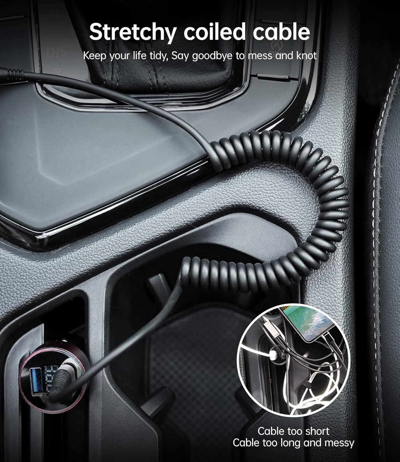 USB Type C Coiled Cable Fast Charging (3FT/5FT), 2Pack Android Auto Charging Cord for Car, Short USB A to USB C Charge Cable Compatible with iPhone 16/15/Pro Max/Samsung Galaxy S20 Note 10 and More