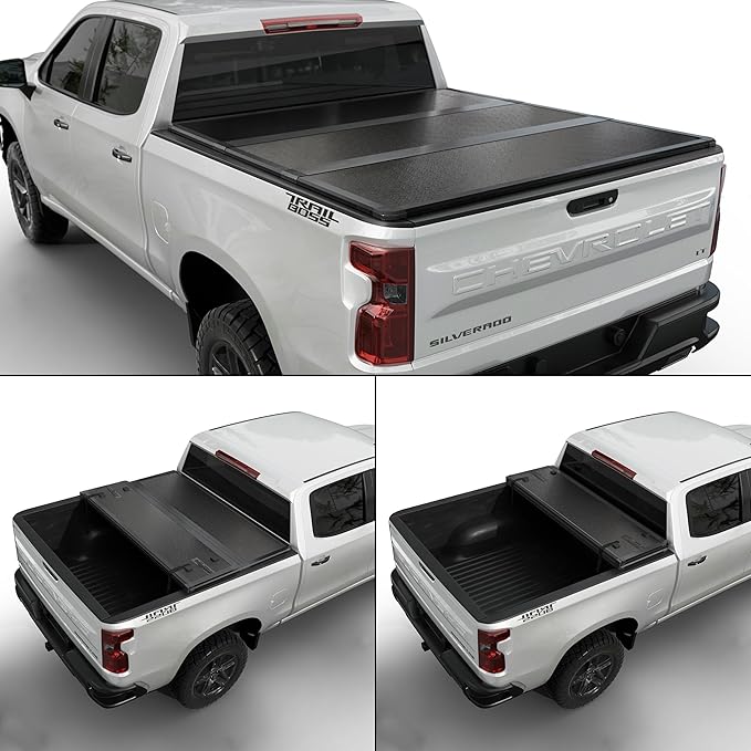 Hard Folding Truck Bed Tonneau Cover |THTF029|Fits 2007-2026 Chevy Silverado/GMC Sierra 1500 5'8" Bed (69.6")