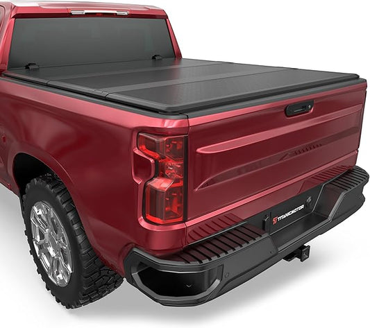 Fiberglass Hard Tri Truck Bed Tonneau Cover Compatible for 2019-2024 2025 Chevy Silverado/GMC Sierra 1500 Fleetside 3-Fold 6.5FT 78.9Inch