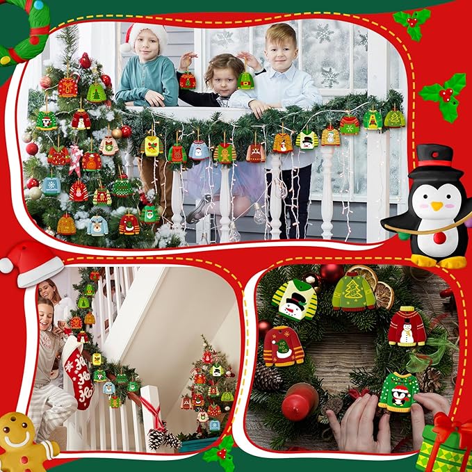 TecUnite 28 Pcs Ceramic to Paint Christmas Ornament Crafts Adults Unpainted DIY Ceramic Figurines Decorate and Paint Your Own Ornaments Kits DIY Craft Xmas Holiday Activities(Ugly Sweater)