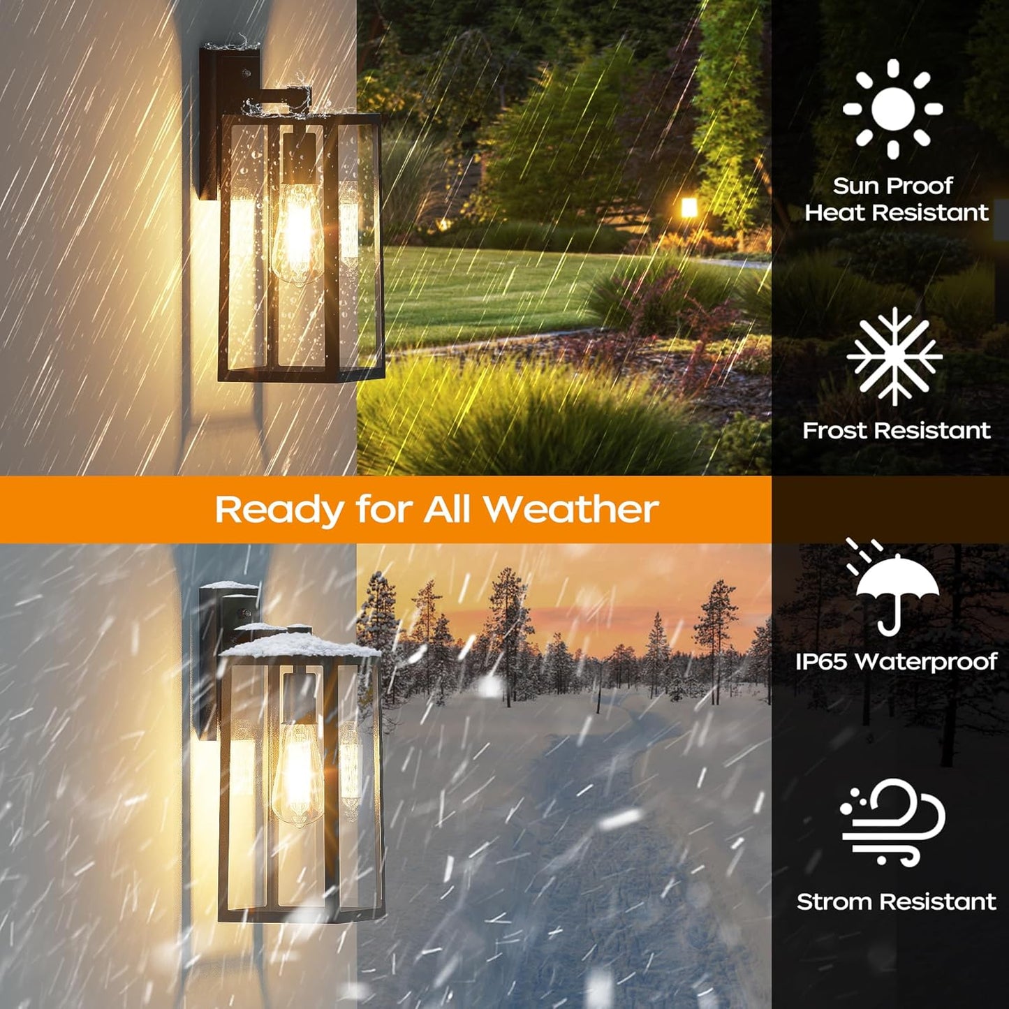 PARTPHONER Dusk to Dawn Outdoor Light Fixtures Wall Mount, Sensor Porch Lights, Anti-Rust Exterior Wall Sconce Lighting Lamp, Waterproof Wall Lantern for Doorway, Garage, 2-Pack