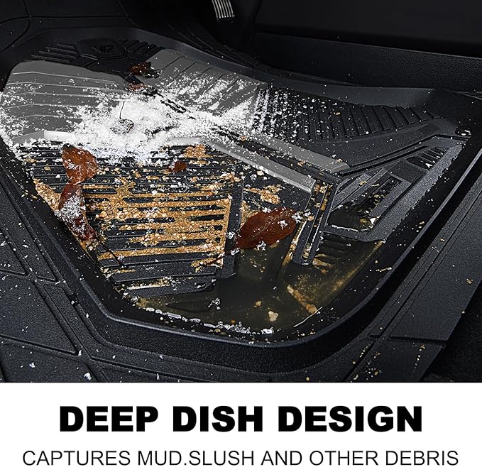 CAR PASS Heavy Duty Rubber Car Mats, Deep-Dish Car Floor Mats All Weather, Universal Two-Tone Trim-to-Fit for SUVs Trucks Sedans, Waterproof Anti-Slip, 3 Pieces V12 Black & Metallic Gray