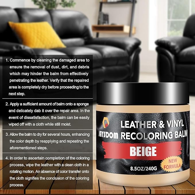 Leather Recoloring Balm, Leather Repair Kit, Leather Dye, Leather Color Restorer, Leather Scratch Remover, Leather Couch Paint, Repair, Leather Scratch Repair, Leather Restorer (Beige)