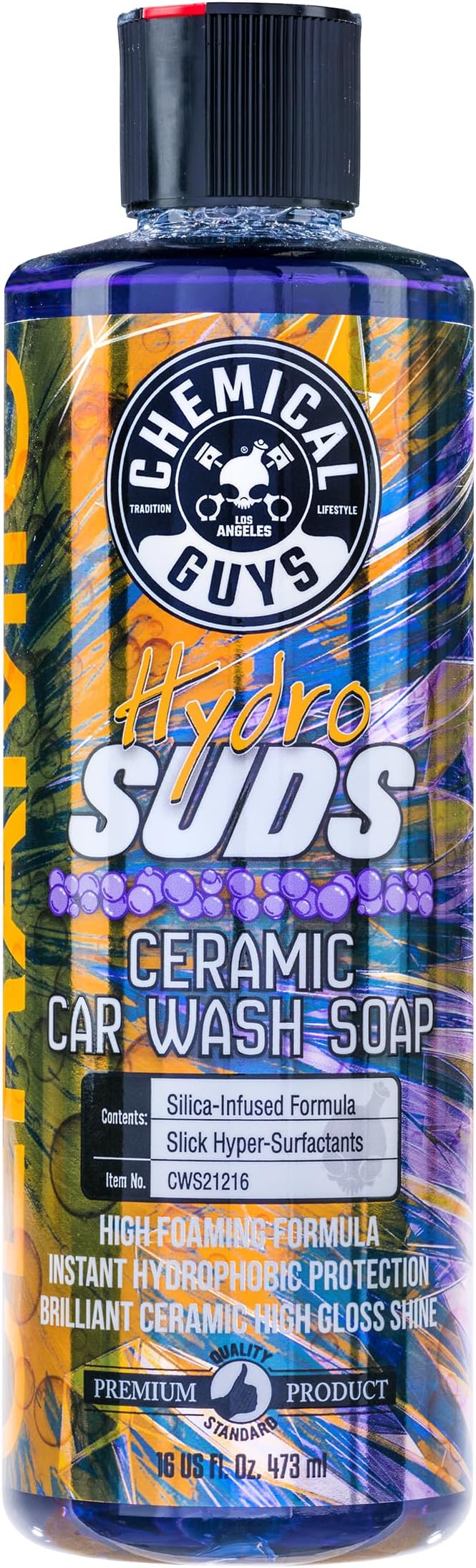 Chemical Guys HydroSuds Ceramic SiO₂ Shine High Foaming Car Wash Soap - Works with Foam Cannons, Foam Guns, or Bucket Washes for Cars, Trucks, Motorcycles, RVs, and More, Berry Scent - 16 oz