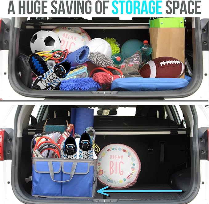 Car Trunk Organizer – Large Collapsible Storage Box with Adjustable Compartments – Heavy-Duty Cargo Organizer for SUV, Truck & Car – Non-Slip Waterproof Trunk Storage Bin for Groceries & Tools