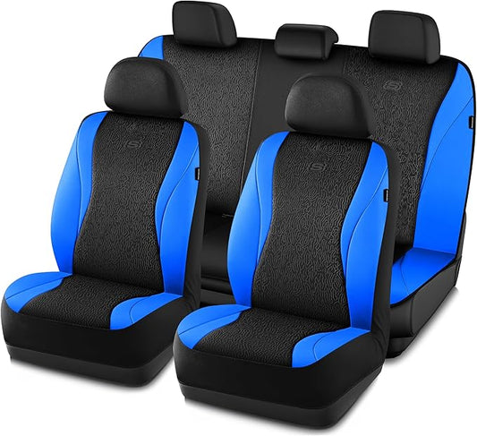 Skechers Car Seat Covers,Leather Seat Covers with GOGA Mat Technology,Waterproof Car Seat Covers Full Sets,Airbag Compatible,Comfort Universal Fit for Most Cars,Vans,Trucks,SUVs,Blue