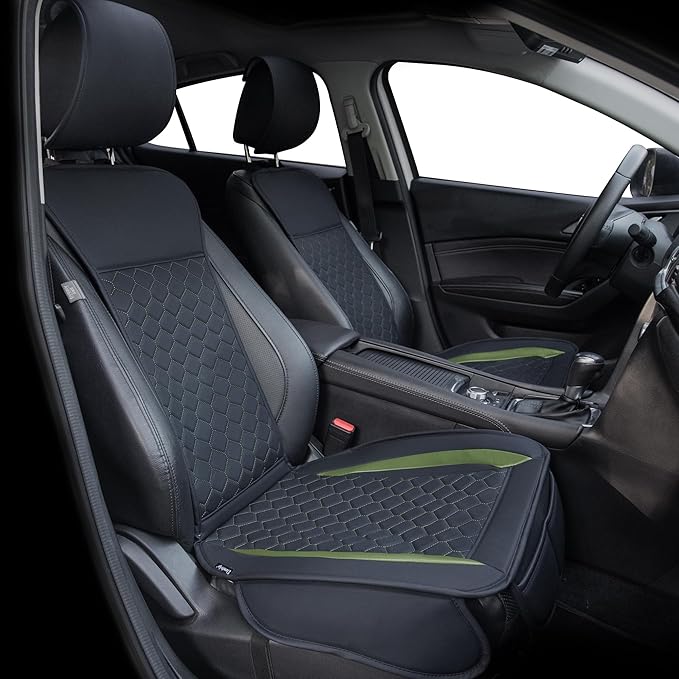 Elantrip 2PCs Front Car Seat Covers Leather Car Seat Protector Universal fit for Most Cars SUVs and Trucks Water Proof Seat Protector Black and Green