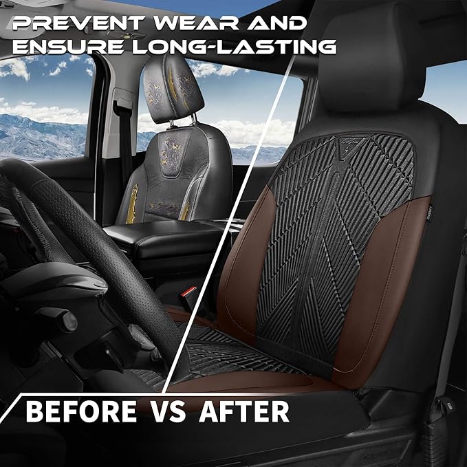 CAR PASS Waterproof Black Brown Car Seat Covers Front Seat Covers Neoprene Wetsuit,All-Weather Non-Slip Durable,Universal Fit for SUV Sedans Trucks Automotive,Airbag Compatible,3D Emboss Black Brown