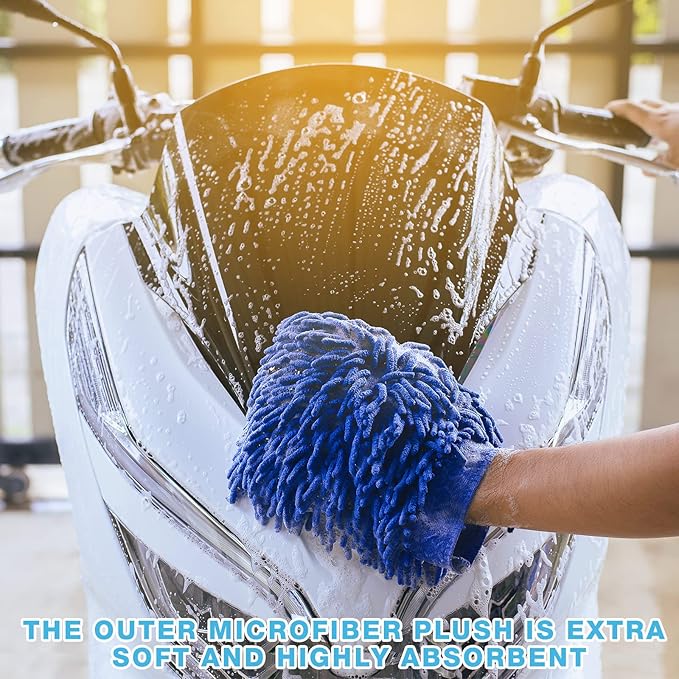Riakrum 12 Pcs Car Wash Mitts - Chenille Microfiber Mitts Scratch Free Ultra Absorbent Wash Sponge Cloths for Cars, Trucks and Boats - Regular Size, 7.5'' x 10.2''