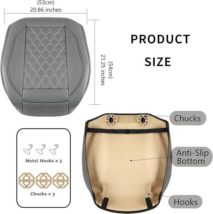 1 Pack Leather Front Car Seat Covers,Bottom Seat Covers for Cars,Driver Car Seat Cushion Cover,Luxury Seat Protectors,Waterproof,Full Wrap,for Most Vehicles,Sedan,Truck,SUV(Grey)