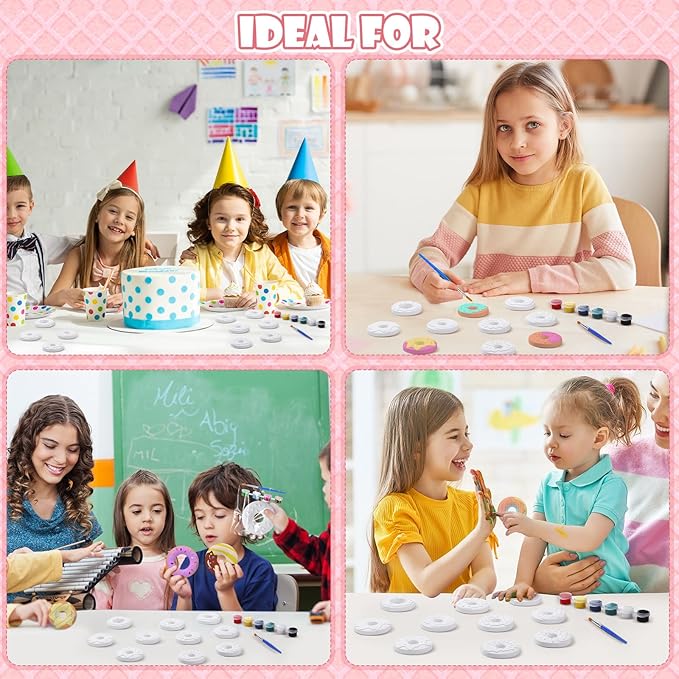 Simgoing 20 Set Dinosaur Unicorn Mermaid Donut Jungle Animal DIY Painting Kit Pumpkin Snowman Ceramic Paint Your Own Figurines Unpainted Plaster Craft for Party Favor(Donut)