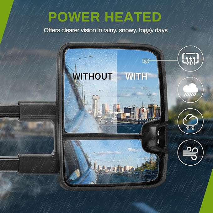 AUTOSAVER88 Towing Mirrors Compatible with 2014-2018 Silverado Sierra 1500 2500HD 3500HD Power Heated Smoke LED Turn Signal Manual Telescoping Folding Clearance Light Reverse Light Black Housing