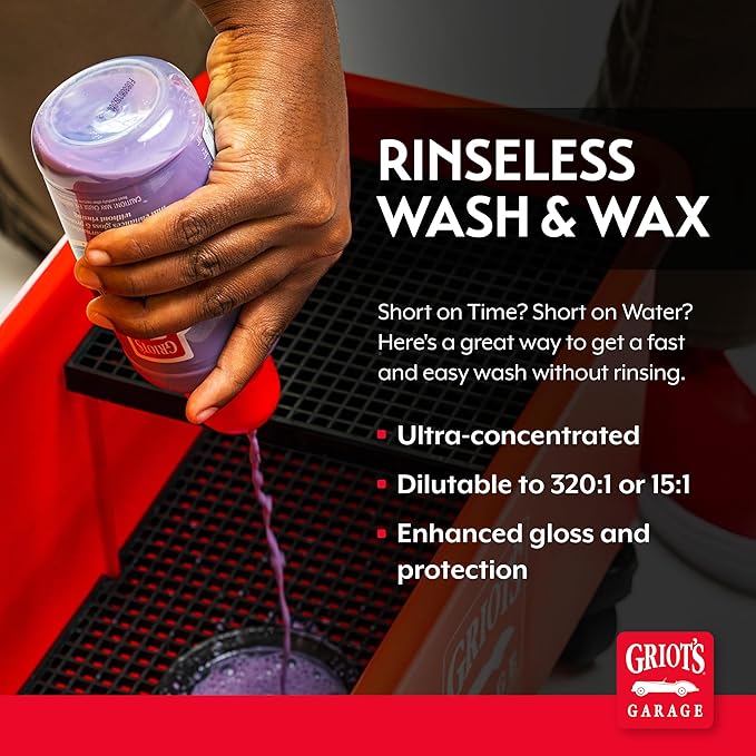 Griot's Garage Rinseless Wash and Wax for Car Cleaning and Detailing, No-Rinse, Waterless Formula For RVs, Boats, Trucks, Motorcycles and More, 10493, 16oz