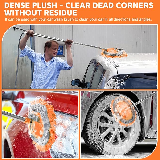 Layhit 5 Pcs Car Wash Mitt Set, Brush Not Included, Microfiber Mitt Cleaning Car Truck Washing Tools Kit RV Pickup Chenille Scratch Replacement(Orange)