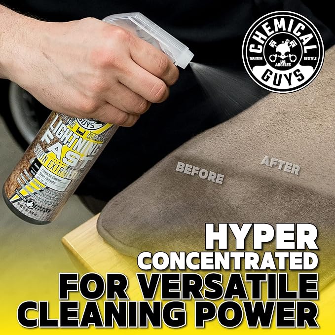 Chemical Guys Lightning Fast Carpet and Upholstery Stain Extractor - Fabric, Upholstery, and Carpet Cleaner, Safe for Cars, Home, Office, Furniture, and More, Unscented- 16 oz