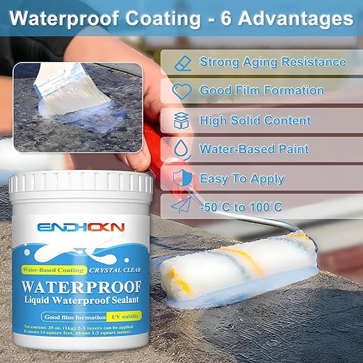 Endhokn Clear Waterproof Sealant - 35 Ounces, Indoor & Outdoor, Bathroom & Roof Coating