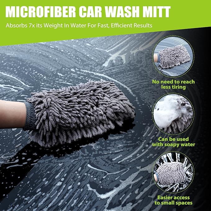 2 Pack 1300 GSM Car Drying Towel, Microfiber Towels for Cars - 36" x 24" & 16" x 16", Ultra-Absorbent, Streak Free, Premium Double Twisted-Loop Microfiber Cleaning Cloth with Car Wash Mitt