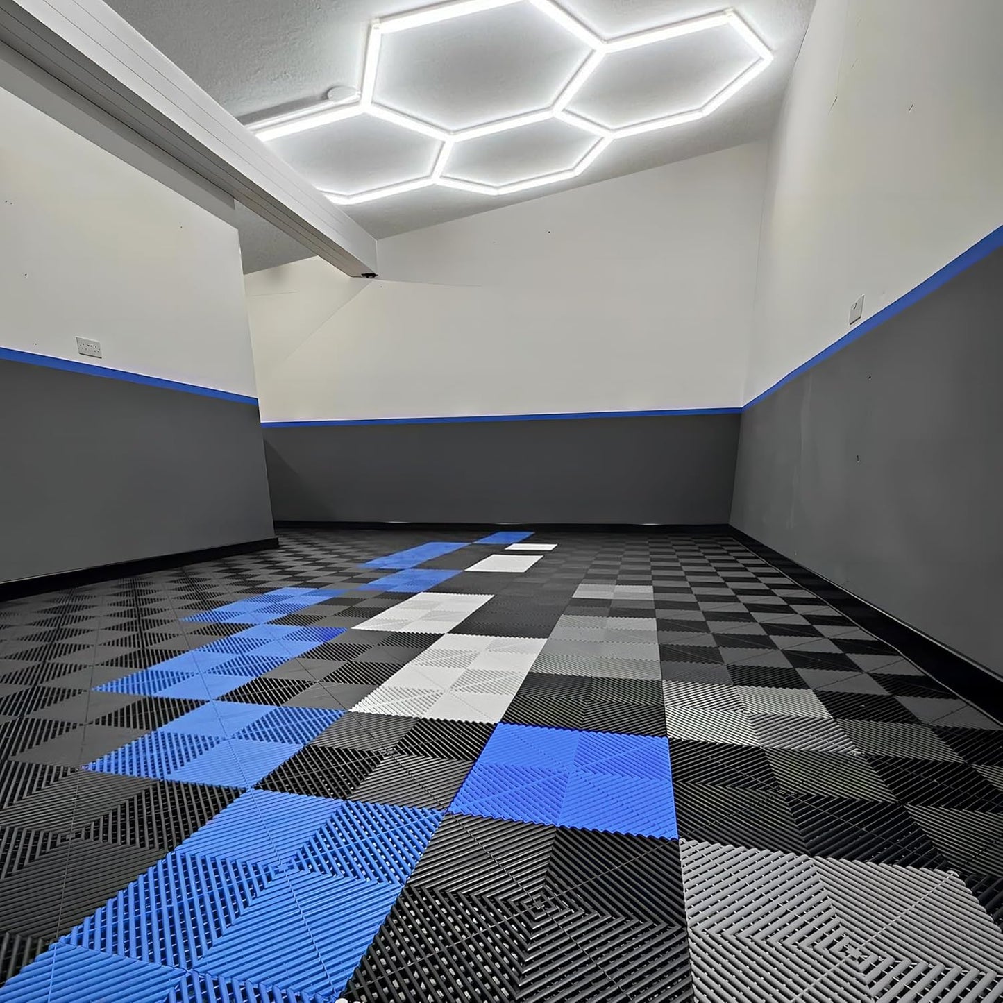 15.7"x15.7" Garage Flooring Tiles, Non-Slip Interlocking Plastic Garage Floor Mat, Garage Organization & Garage Storage, Vented Pattern (Blue, 25PCS)