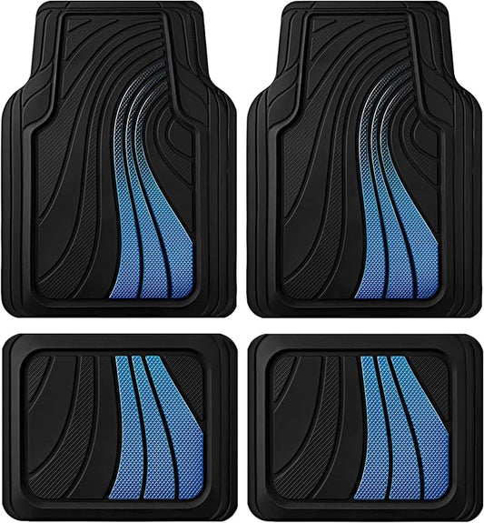 Road Comforts Car Floor Mats Full Set – Front & Rear Car Floor Mats with Aluminum Design, Anti-Slip Backing, All-Weather Protection, Trim-to-Fit Car Mats for Most Sedans, SUVs & Vans - - Blue