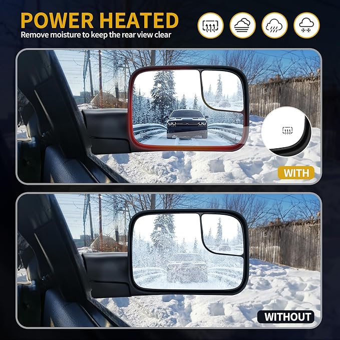 DWVO Towing Mirror fit 05-15 Tacoma with Power Heated Flip-up Towing Mirrors Manual-Folding Pair Left+Right Set