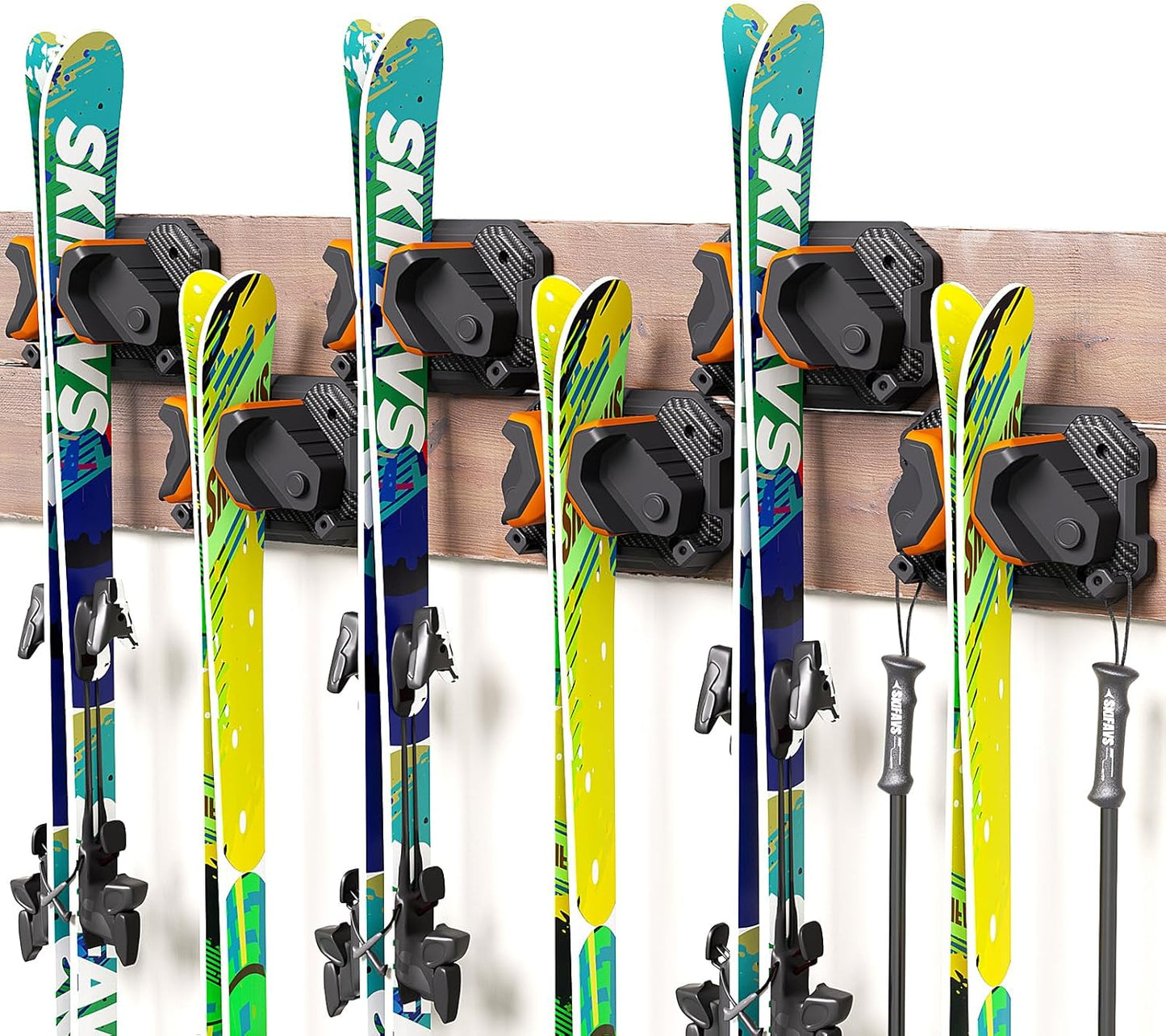Ski & Snowboard Wall Rack for Garage Wall Fits Any Ski/board, Ski Wall Mount Holders Damage-Free Storage Rack, Garage Organization Space-Saving Winter Gear Organizer