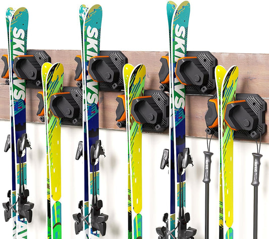 Ski & Snowboard Wall Rack for Garage Wall Fits Any Ski/board, Ski Wall Mount Holders Damage-Free Storage Rack, Garage Organization Space-Saving Winter Gear Organizer