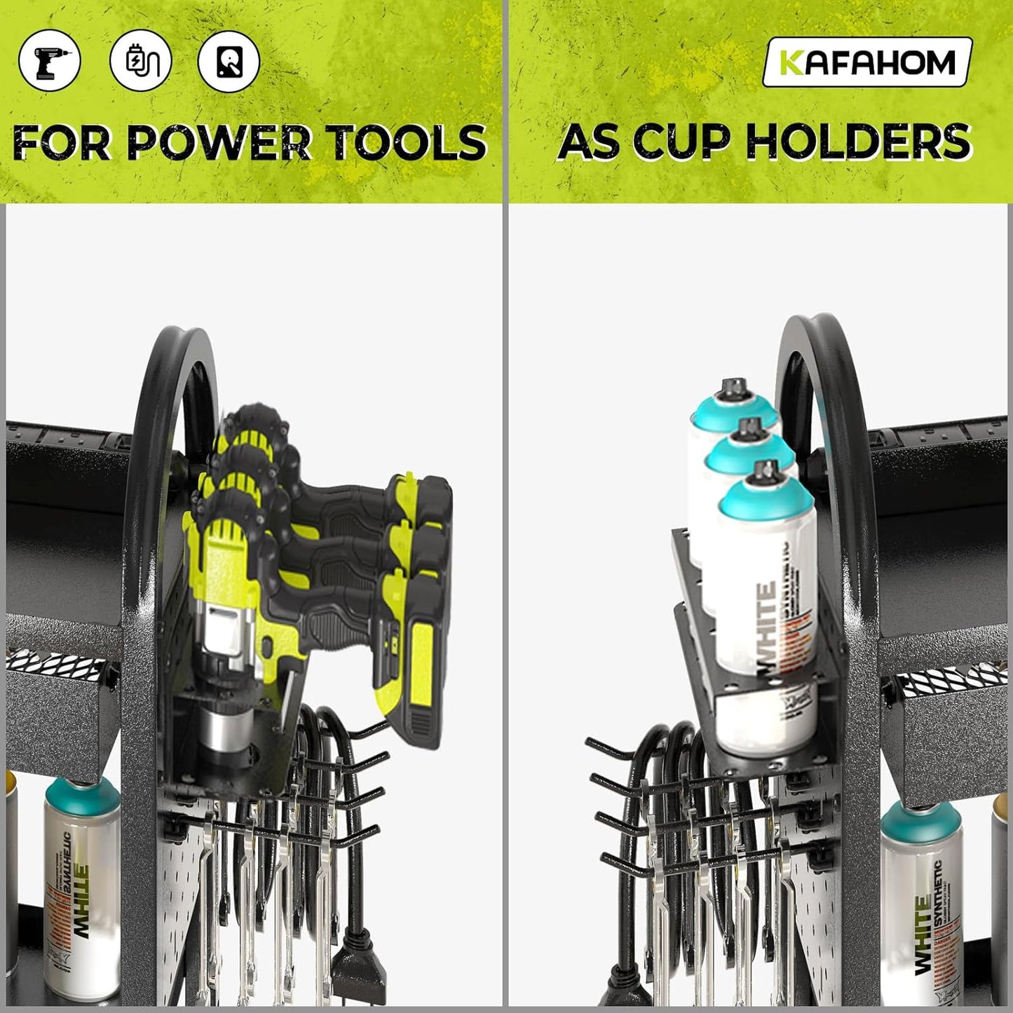 KAFAHOM Power Tool Cart with Charging Station, Rolling Cart with Drawer, Heavy Duty Power Tool Organizer with 360 Silent Wheels, Storage for Garage, Warehouse & Repair Shop