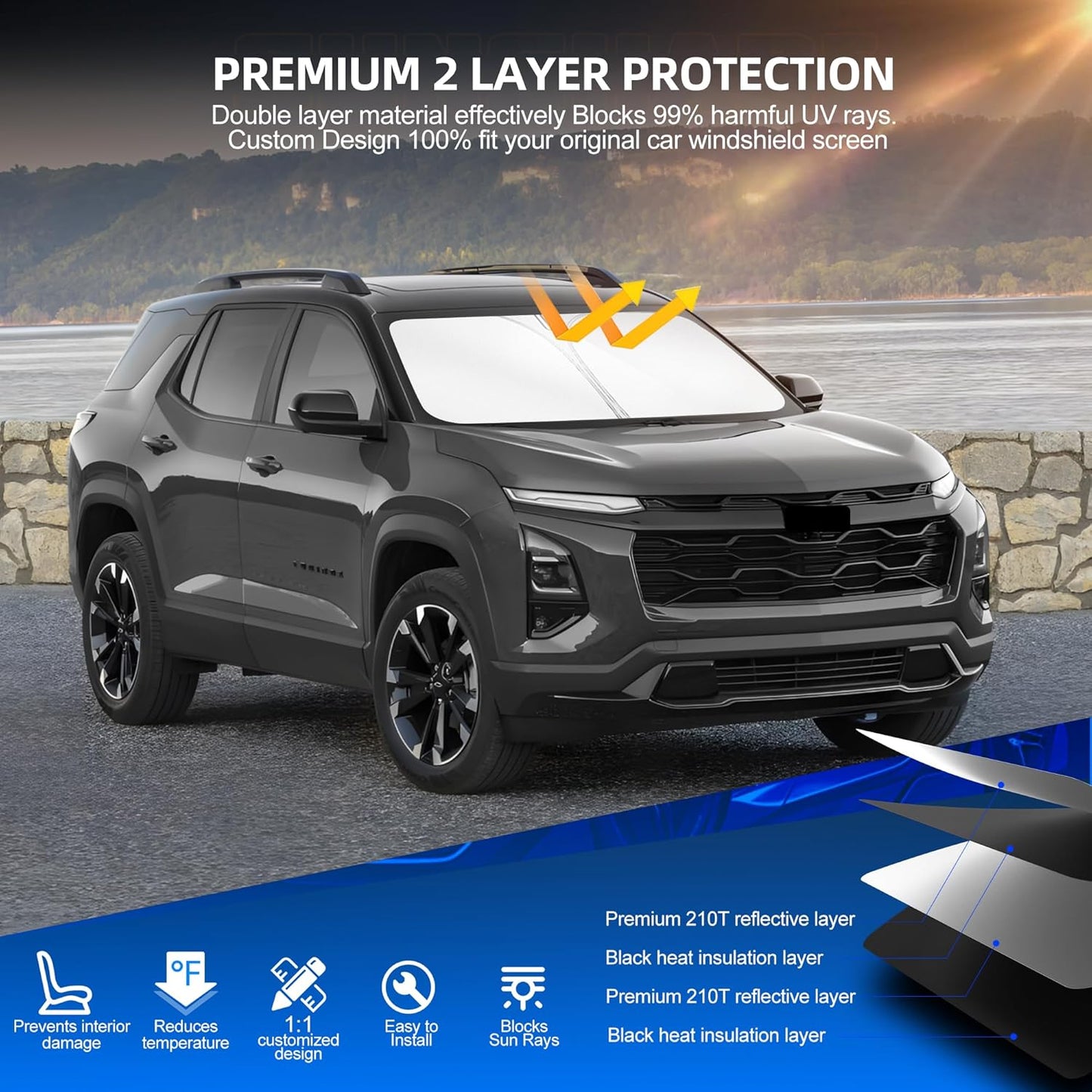 Windshield Sun Shade for Che-vrolet Chevy Equinox 2025 2026 Foldable Sunshade Custom Fit Front Window Car Interior Accessories Protector Blocks UV Rays