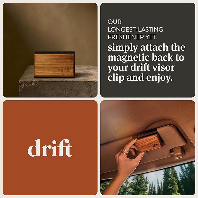 Drift Car Air Freshener - Wood Fragrance - Automotive Odor Eliminator - Long Lasting Scent - Scent Refill - Coconut & Pistachio Starter Kit