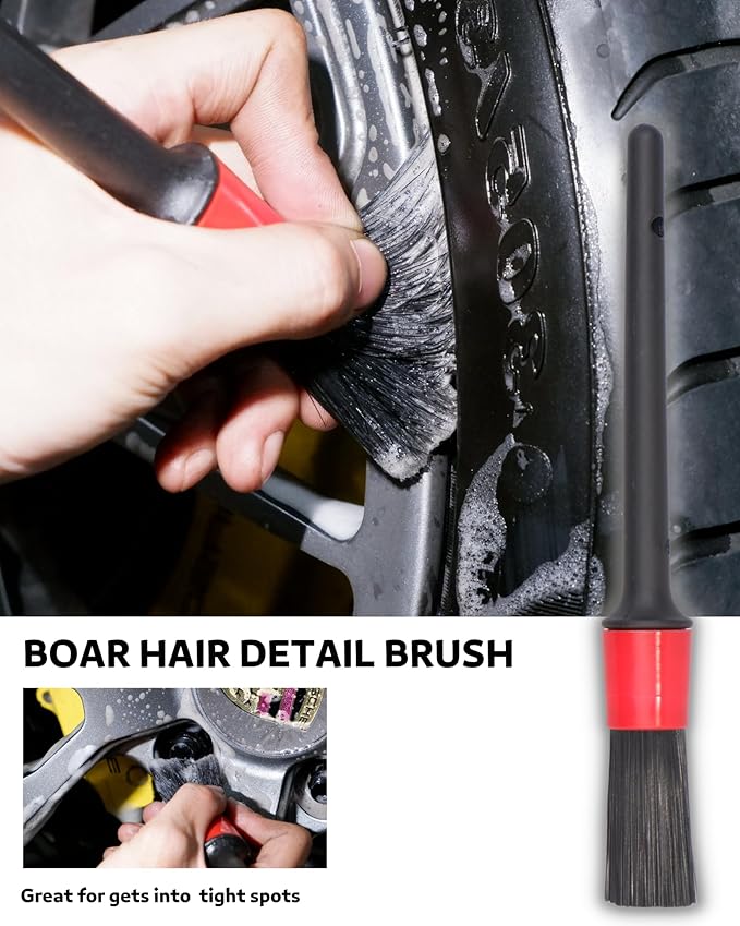 PRO Choice 4 Pack Long Handle Wheel Brush Kit for Cleaning Wheel and Tire- 2X Soft Wheel Cleaning Brush, Detailing Brush and Stiff Tire Brush