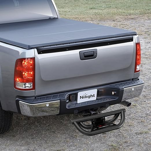 Nilight Universal Hitch Step Textured Black Drop Trailer Hitch Step Fit 2 Inch Receiver with Hitch Lock Stabilizer Towing Bar Rear Bumper Guard Rated up to 350 Lbs for Pickups Trucks Vans SUVs ATVs