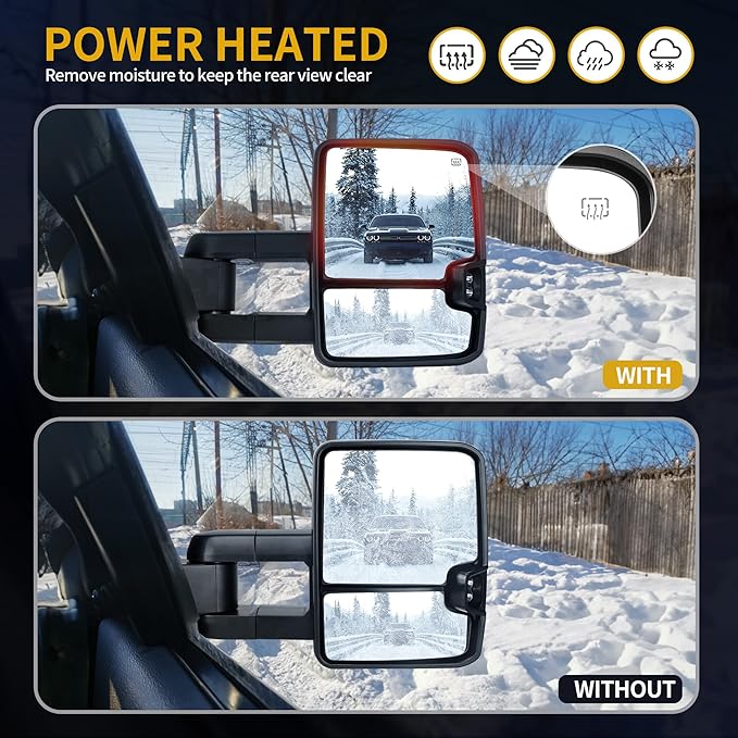 DWVO Towing Mirrors Compatible with 03-06 Silverado Sierra 1500 2500 HD 3500 Escalade Suburban Tahoe Yukon, Turn Light Running Lights Power Heated Manually Folding Switchback