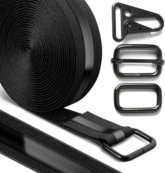 1.18" x 16' Heavy-Duty Fastening & Super Anti-Slip Cinch Straps with 22 Buckles, Black Nylon Hook and Loop, Reusable for Organization & Storage