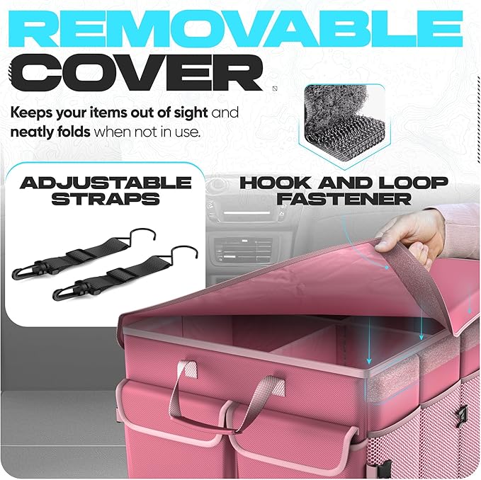 FORTEM Trunk Organizer with Cooler For SUV Car Trunk, Foldable Storage, Car Accessories for Women Men, Collapsible Multi Compartment, 600D Oxford, Non Slip Bottom, Securing Straps, Soft Cover (105L)