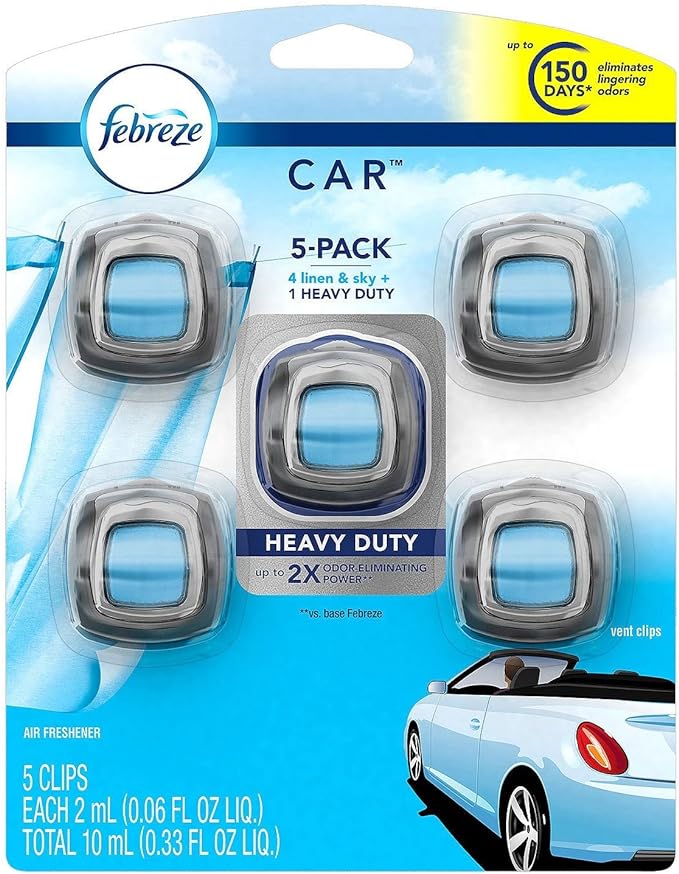 Febreze Car Air Freshener, Set of 5 Clips, Linen & Skyup to 150 Days (Packaging May Vary)