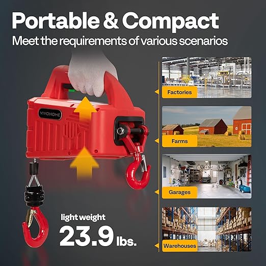VIVOHOME 3-in-1 Electric Hoist Winch 660lbs, 110V Portable Power Winch Crane with Wire and Wireless Remote Control, 40ft Lifting Height for Towing, Overload Protection for Garage, Factory, Warehouse