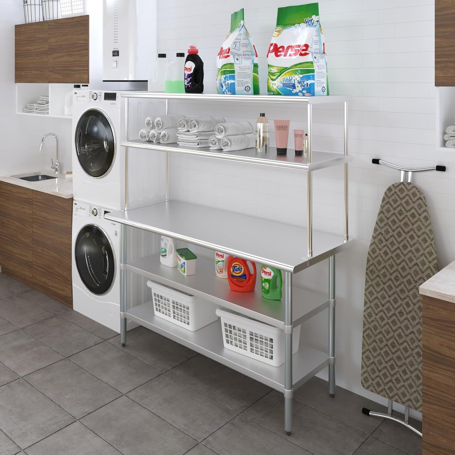 Amgood Stainless Steel Work Table with 2 Shelves | Metal Kitchen Prep Table & Shelving Combo (24" x 60" Table with 2 Shelves + 18" Overshelf)