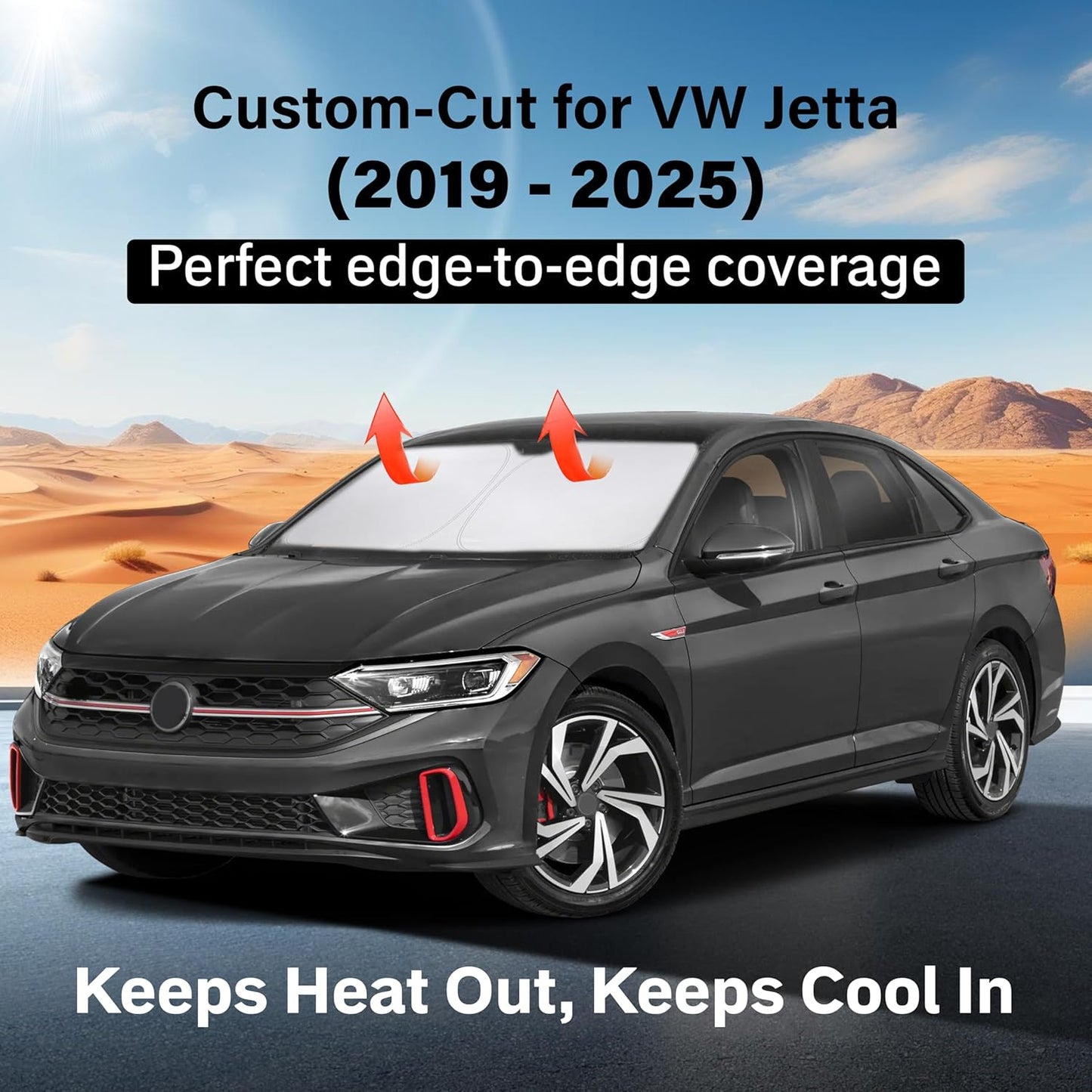 for Volkswagen Jetta 2019-2025 Windshield Sunshade -EcoNour Sunshade 240T Polyester Material Cars Sun Visor Reflector Blocks UV Rays Foldable Sunshade Interior Protection Volkswagen Jetta Accessories