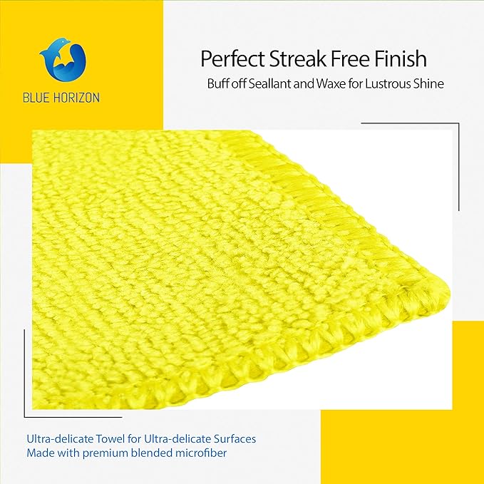 Blue Horizon Microfiber Cleaning Towels, 36-Pack, Ultra Soft Plush Washcloth, Professional Grade Premium Microfiber Detailing Cleaning Cloths, Car, Household and Commercial (Yellow, 16" x 16")