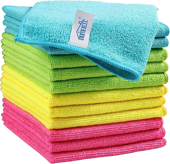 HOMEXCEL Microfiber Cleaning Cloth,12 Pack Cleaning Rags, Cleaning Towels with 4 Color Assorted, 11.5"X11.5"(Green/Blue/Yellow/Pink)