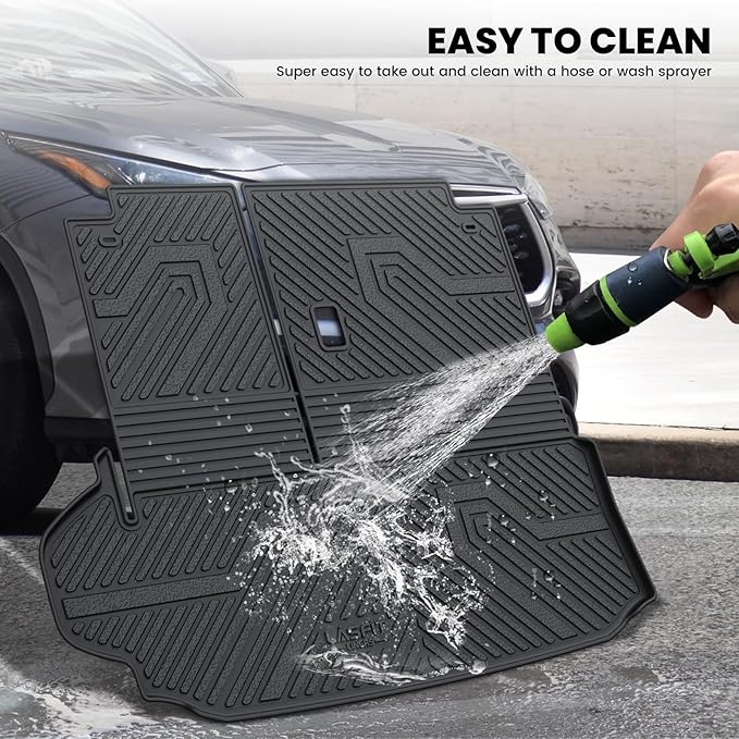 LASFIT Cargo Mat for Toyota Highlander 2025-2020 7&8 Seats(Not Fit with Subwoofer), All Weather TPE Custom Fit Cargo Liner for Highlander Accessories Rear Trunk Mat with Backrest Mat