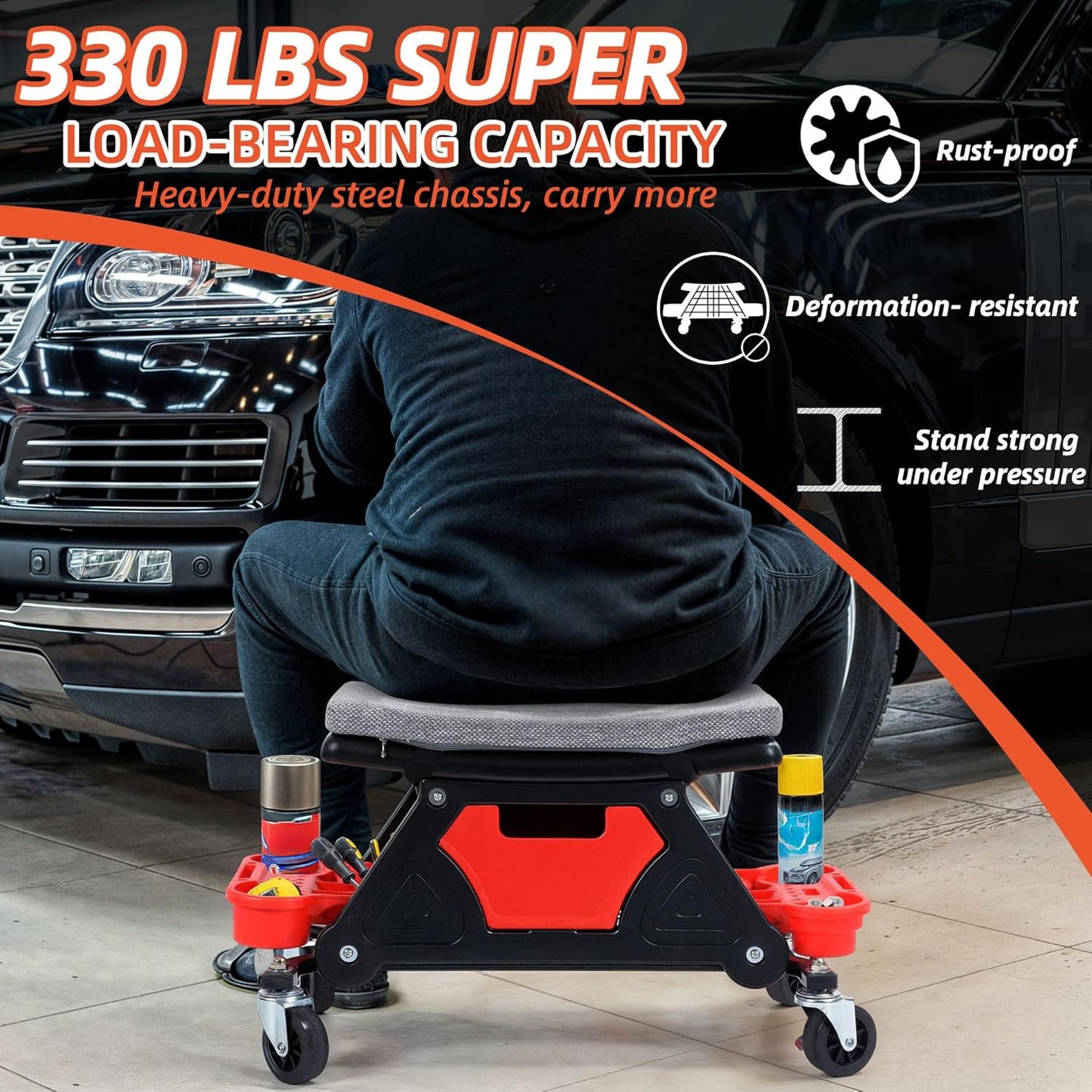 YITAHOME Mechanic Stool 330 LBS with Wheels, Heavy Duty Rolling Mechanics Seat, Rolling Tool Seat for Automotive Auto Repair