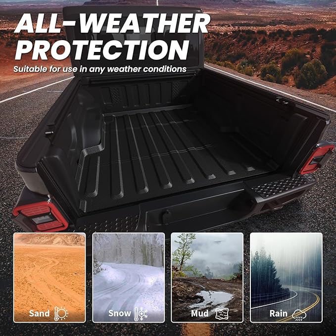 LASFIT 5FT Bed Liner for Jeep Gladiator JT 2025 2024 2023 2022 2021 2020 (60 inches), All Weather TPE Custom Fit Truck Bed Mat Truck Cargo Bed Liner, Black