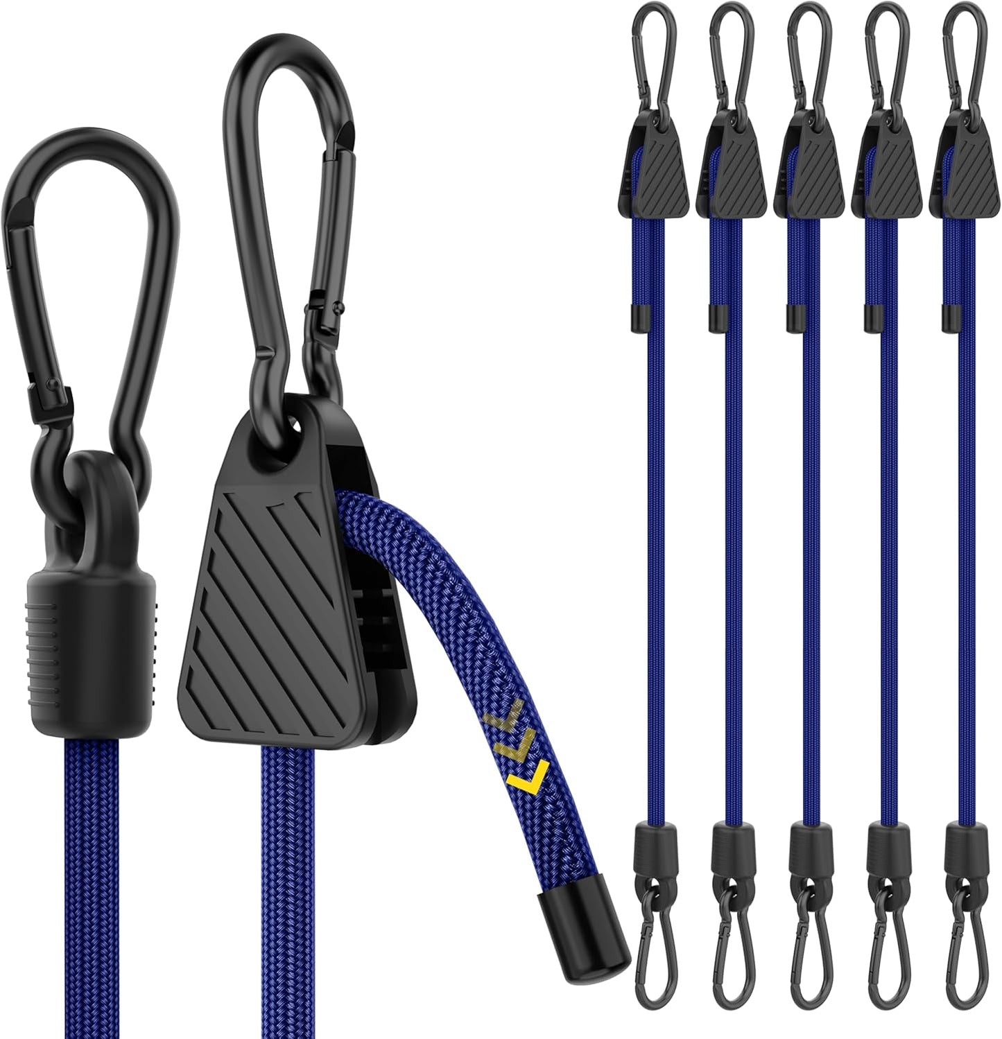 Bungee Cords with Hooks, 48 Inch Adjustable Blue Bungee Cords with Carabiner Heavy Duty Outdoor, 8mm Thick Easy to Adjust Bungee Rope UV Resistant for Truck Bed, Bike Rack, Trash Can, Moving, 6 Pack